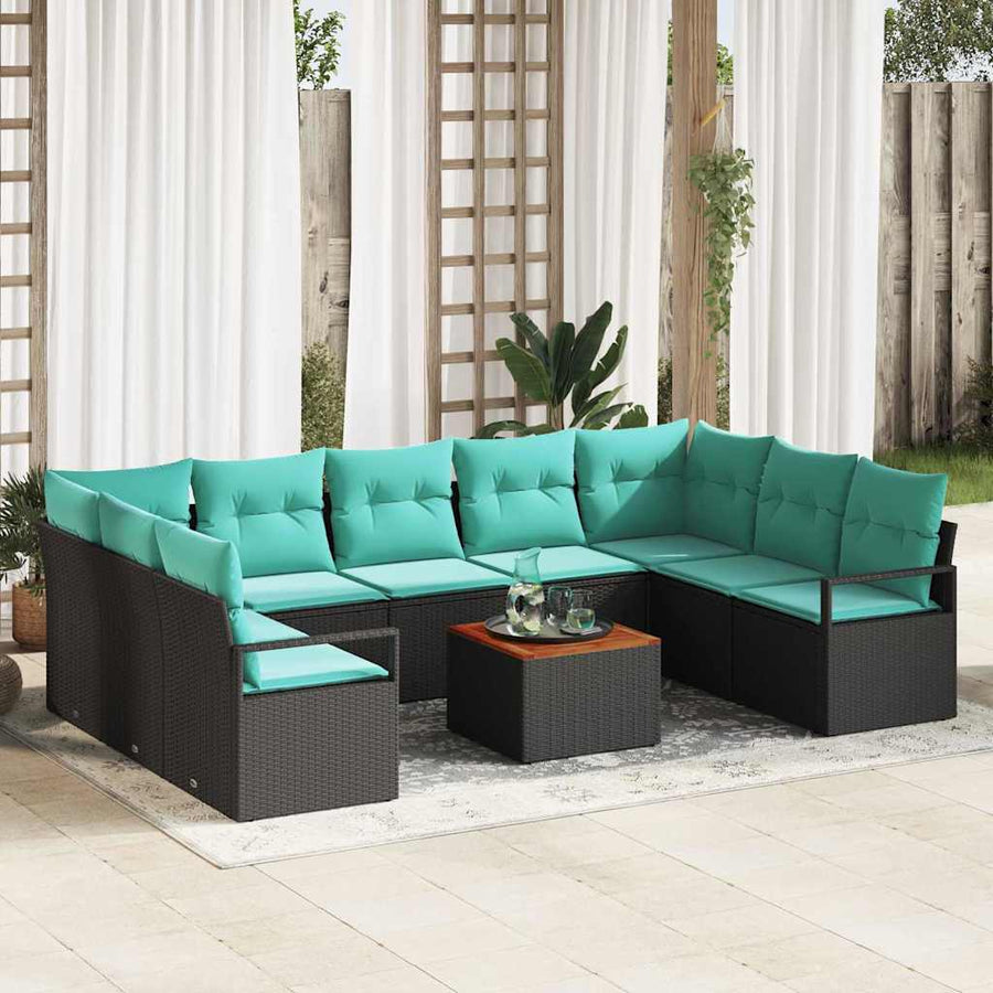 Tuinbankenset met kussen 10 pcs Zwart poly rattan