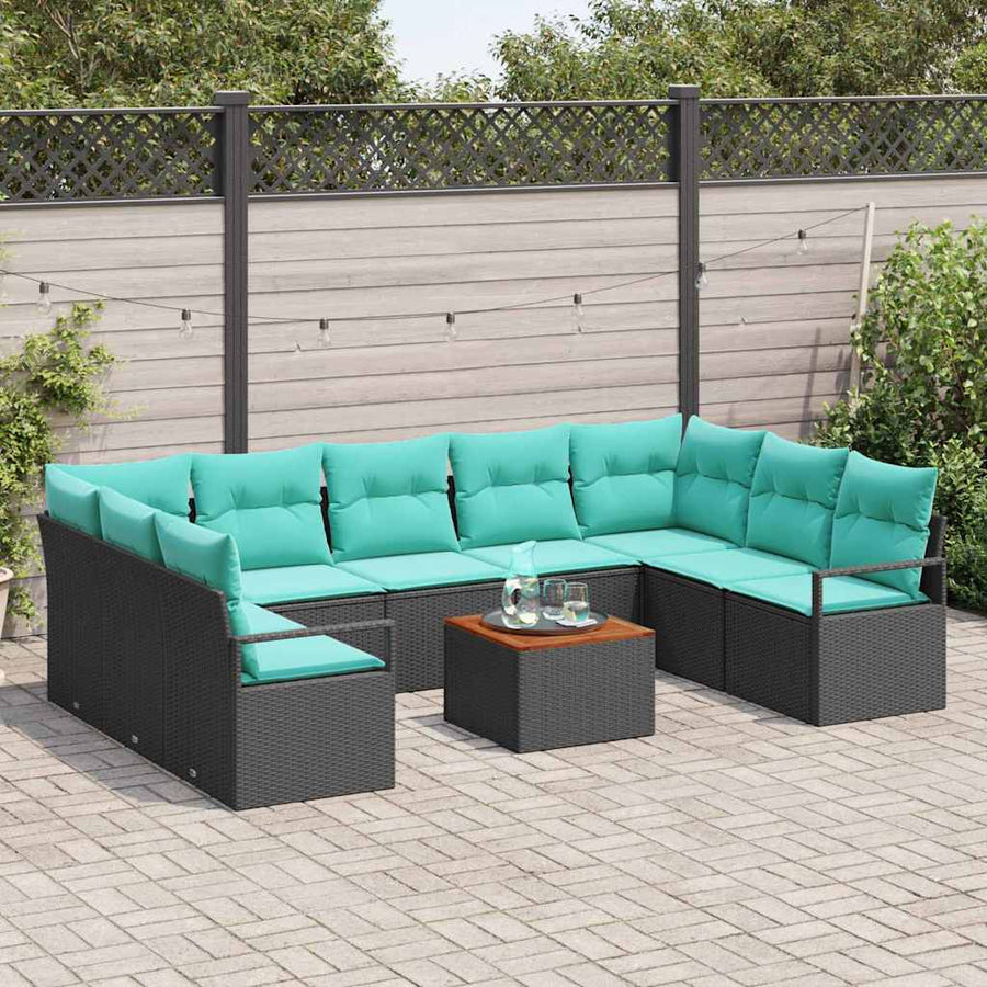 Tuinbankenset met kussen 10 pcs Zwart poly rattan
