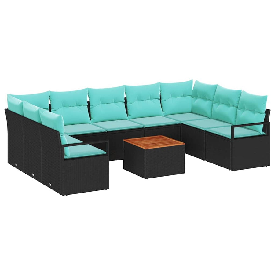 Tuinbankenset met kussen 10 pcs Zwart poly rattan