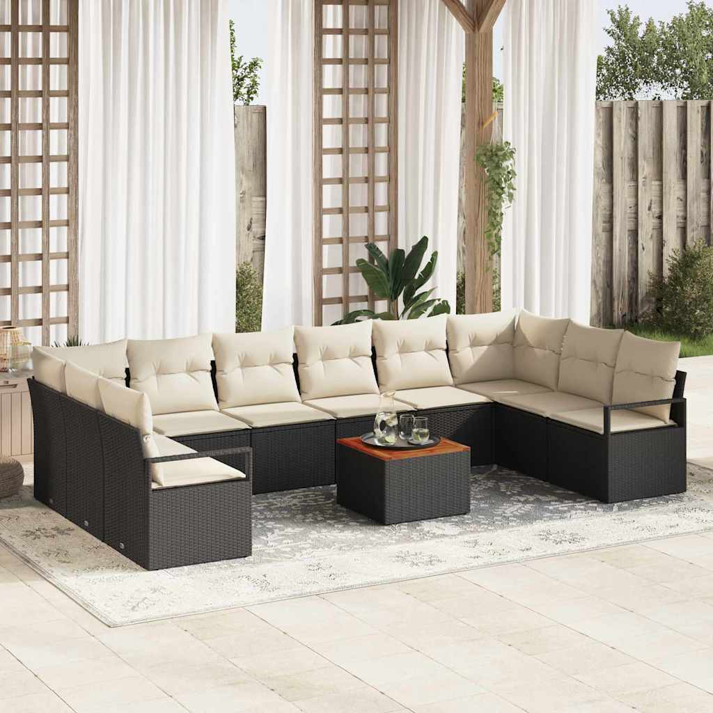 Tuinbankenset met kussen 11 pcs Zwart poly rattan