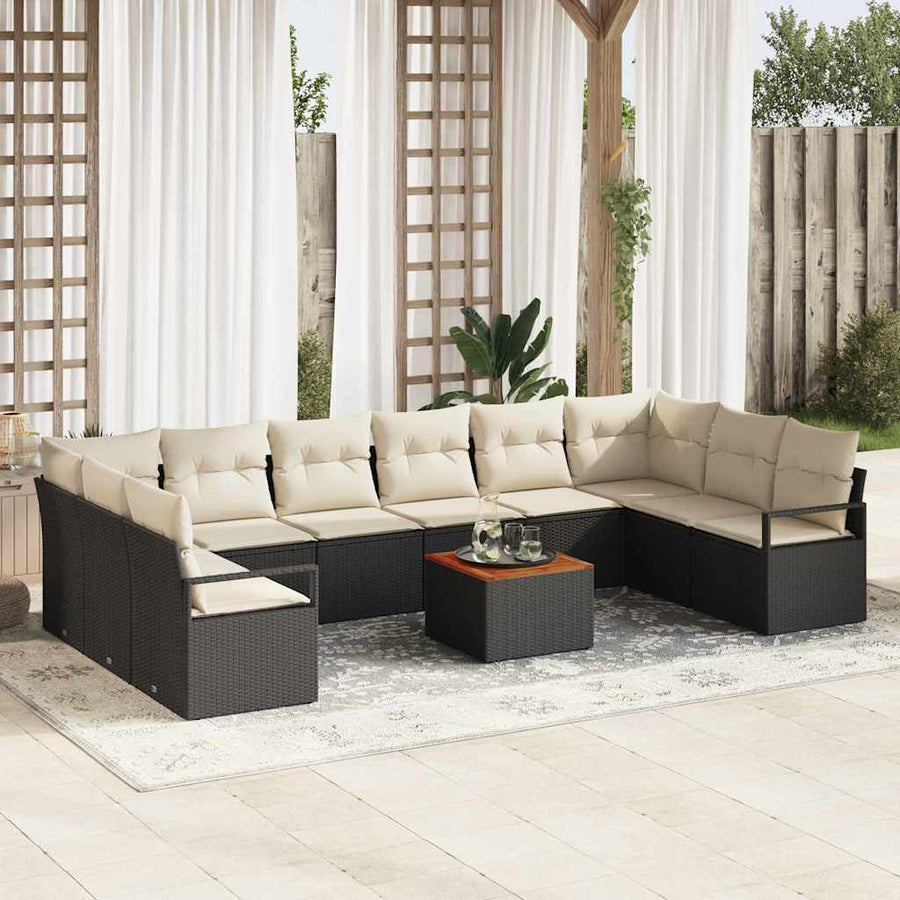 Tuinbankenset met kussen 11 pcs Zwart poly rattan