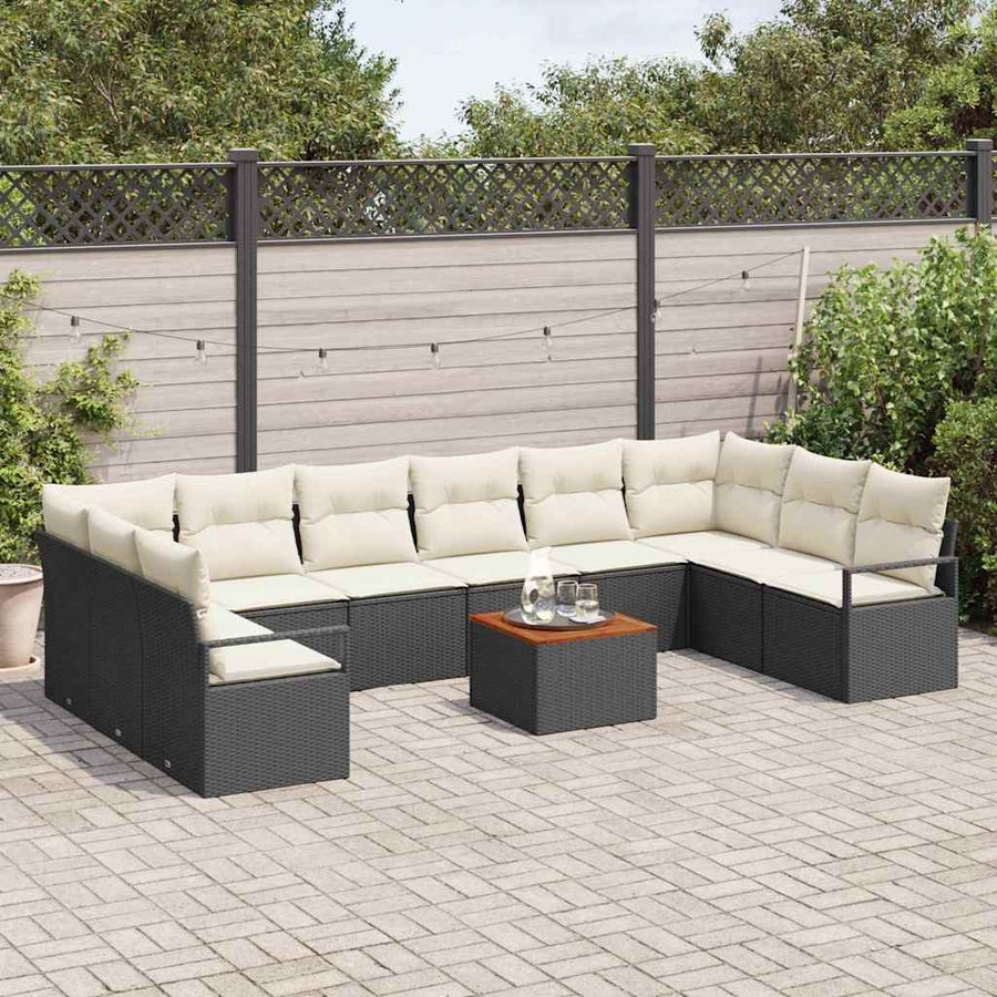 Tuinbankenset met kussen 11 pcs Zwart poly rattan