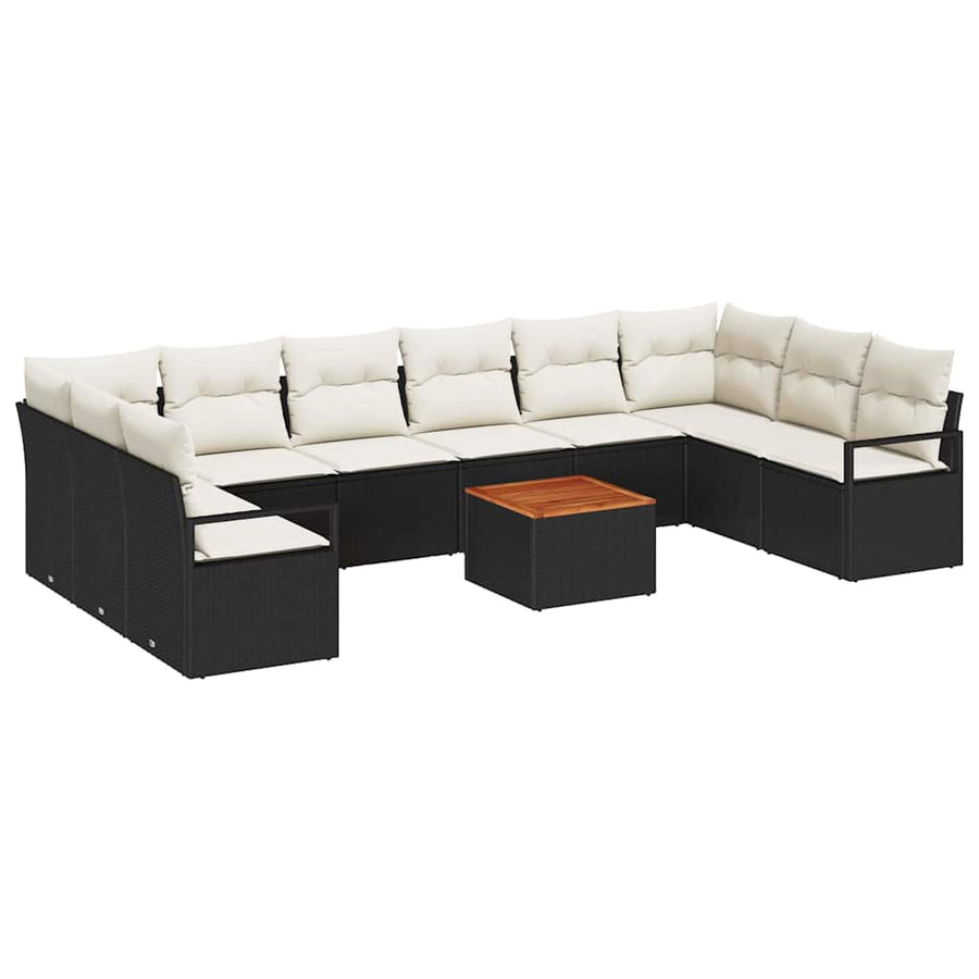 Tuinbankenset met kussen 11 pcs Zwart poly rattan