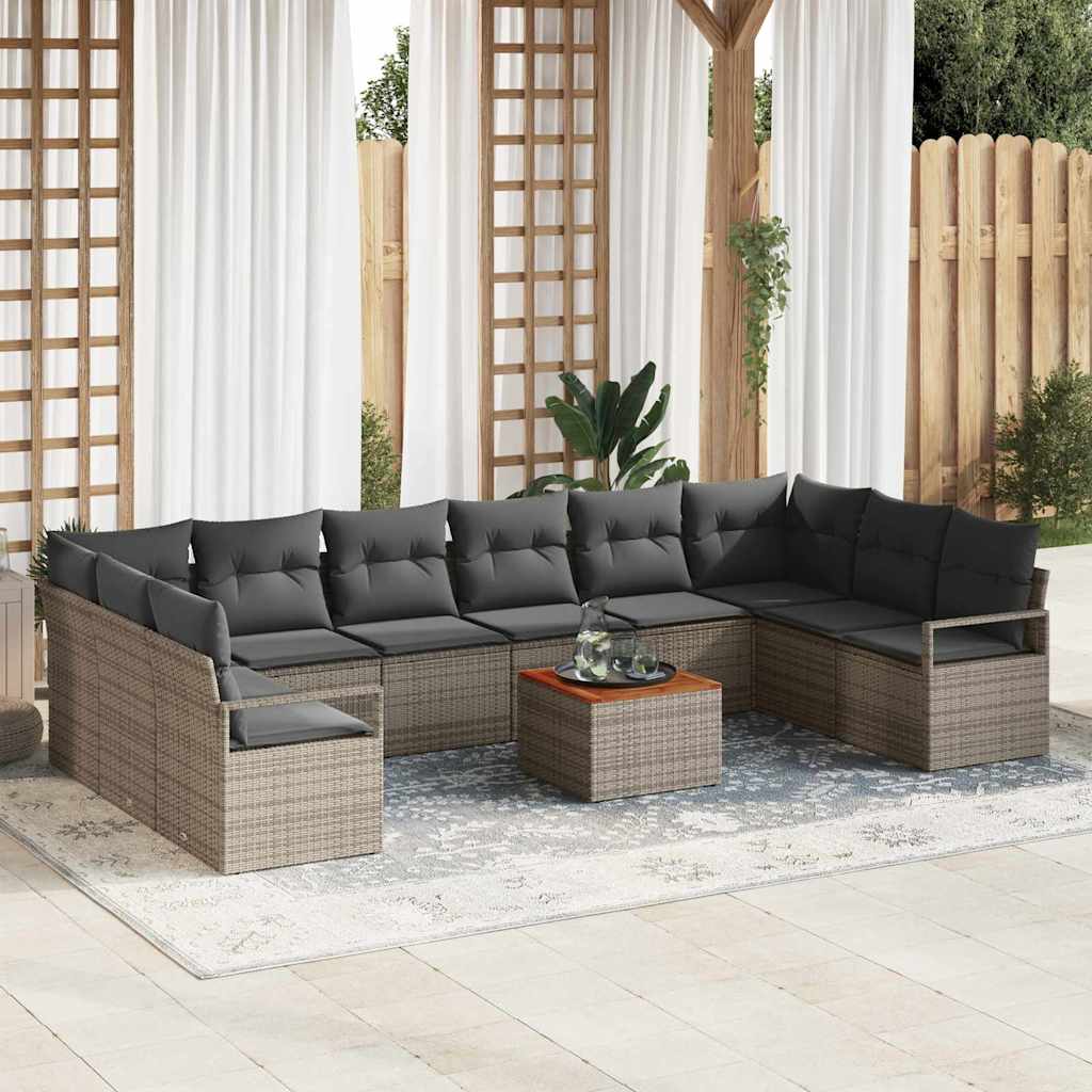 Tuinbankenset met kussen 11 pcs Grijs poly rattan