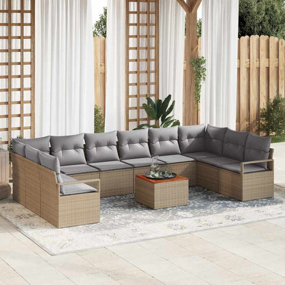 Tuinbankenset met kussen 11 pcs Beige poly rattan