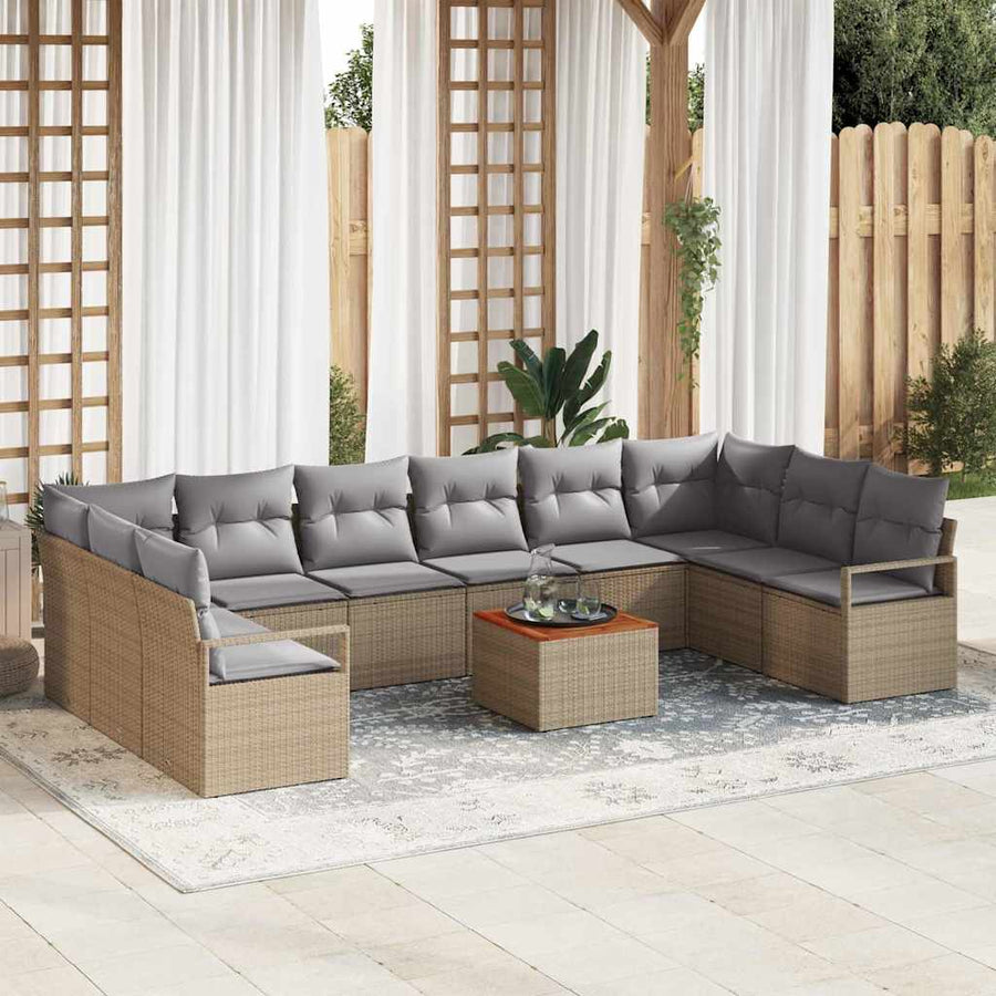 Tuinbankenset met kussen 11 pcs Beige poly rattan