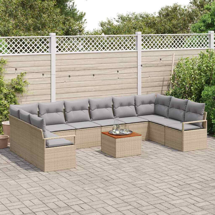 Tuinbankenset met kussen 11 pcs Beige poly rattan