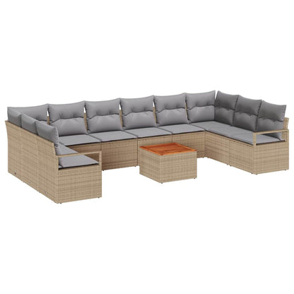 Tuinbankenset met kussen 11 pcs Beige poly rattan