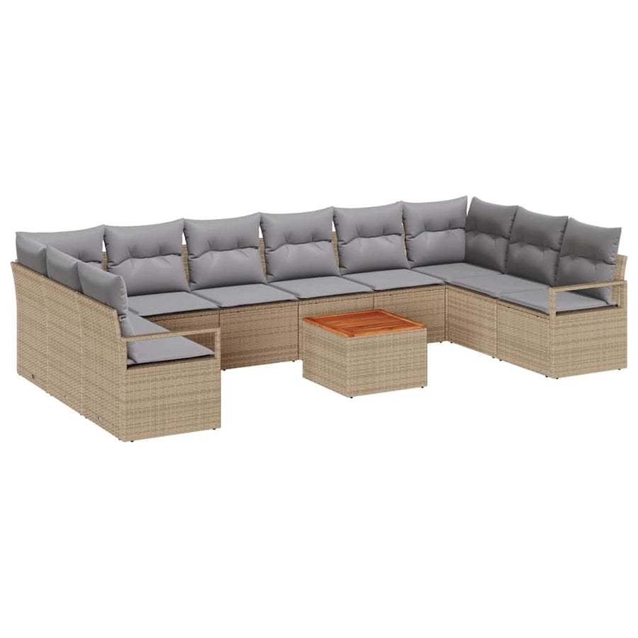 Tuinbankenset met kussen 11 pcs Beige poly rattan