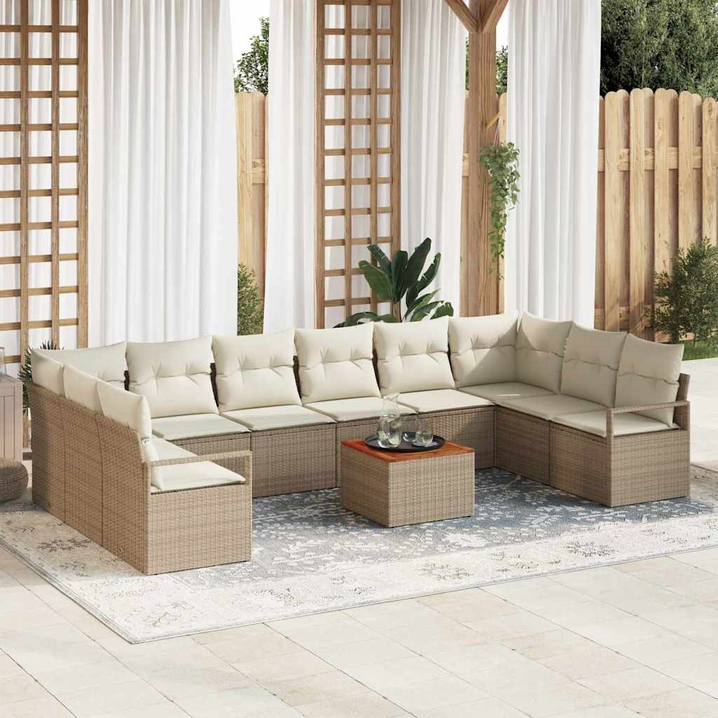 Tuinbankenset met kussen 11 pcs Beige poly rattan