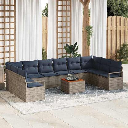 Tuinbankenset met kussen 11 pcs Grijs poly rattan