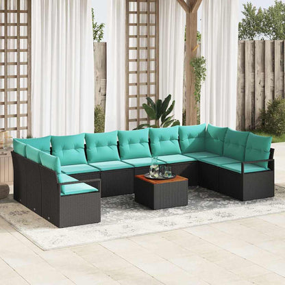 Tuinbankenset met kussen 11 pcs Zwart poly rattan