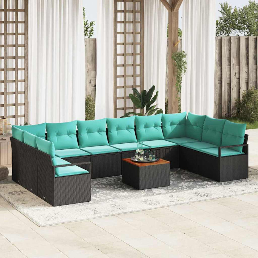 Tuinbankenset met kussen 11 pcs Zwart poly rattan
