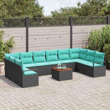Tuinbankenset met kussen 11 pcs Zwart poly rattan