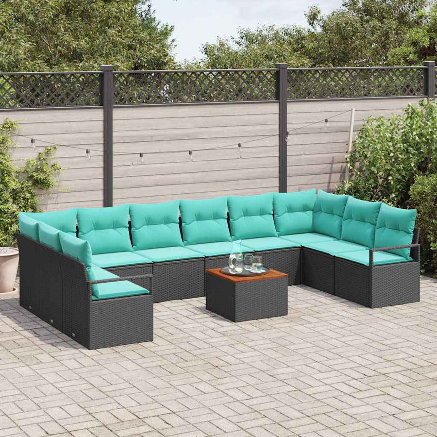 Tuinbankenset met kussen 11 pcs Zwart poly rattan