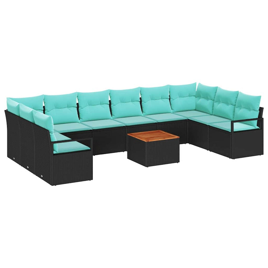 Tuinbankenset met kussen 11 pcs Zwart poly rattan