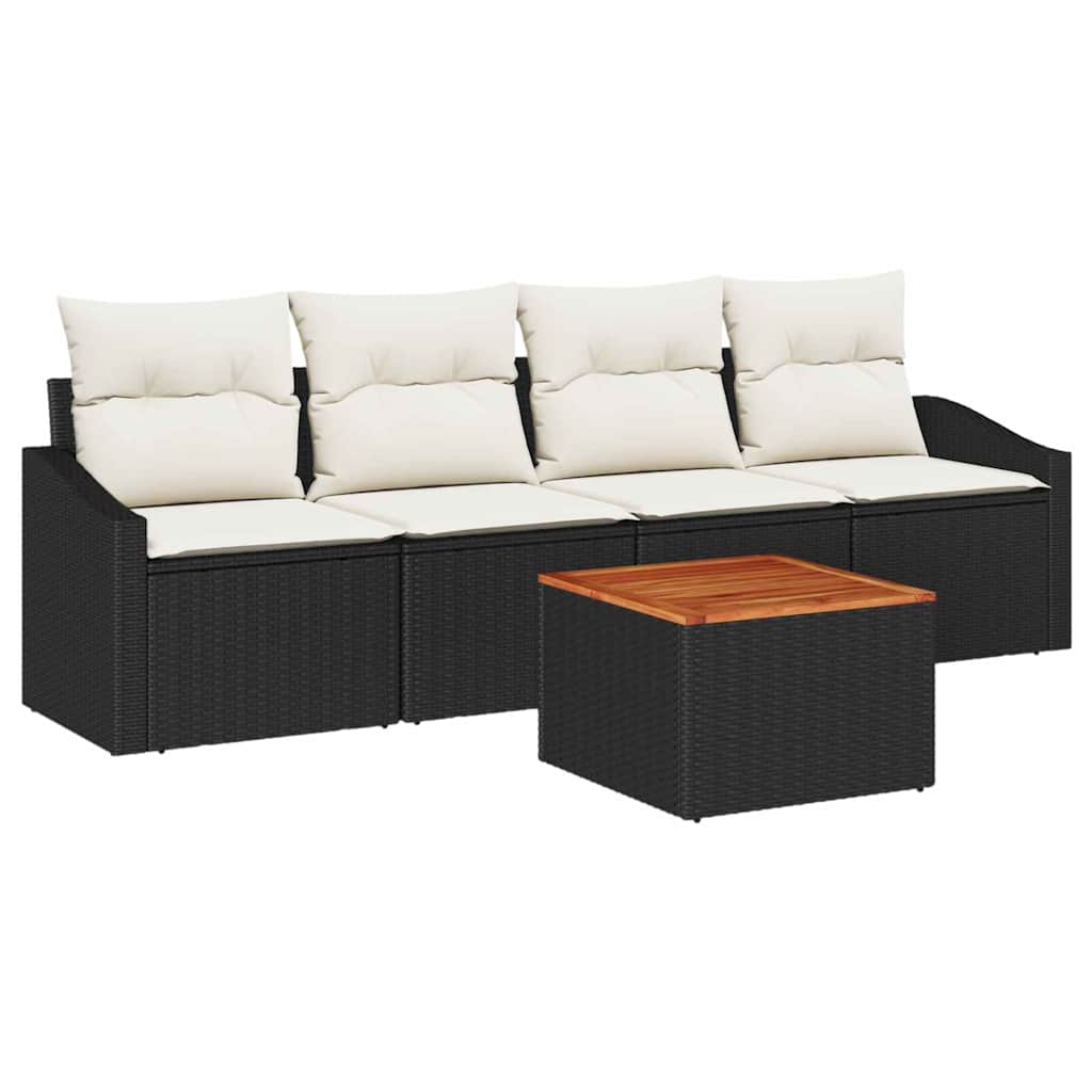 Tuinbankenset met kussen 5 pcs Zwart poly rattan