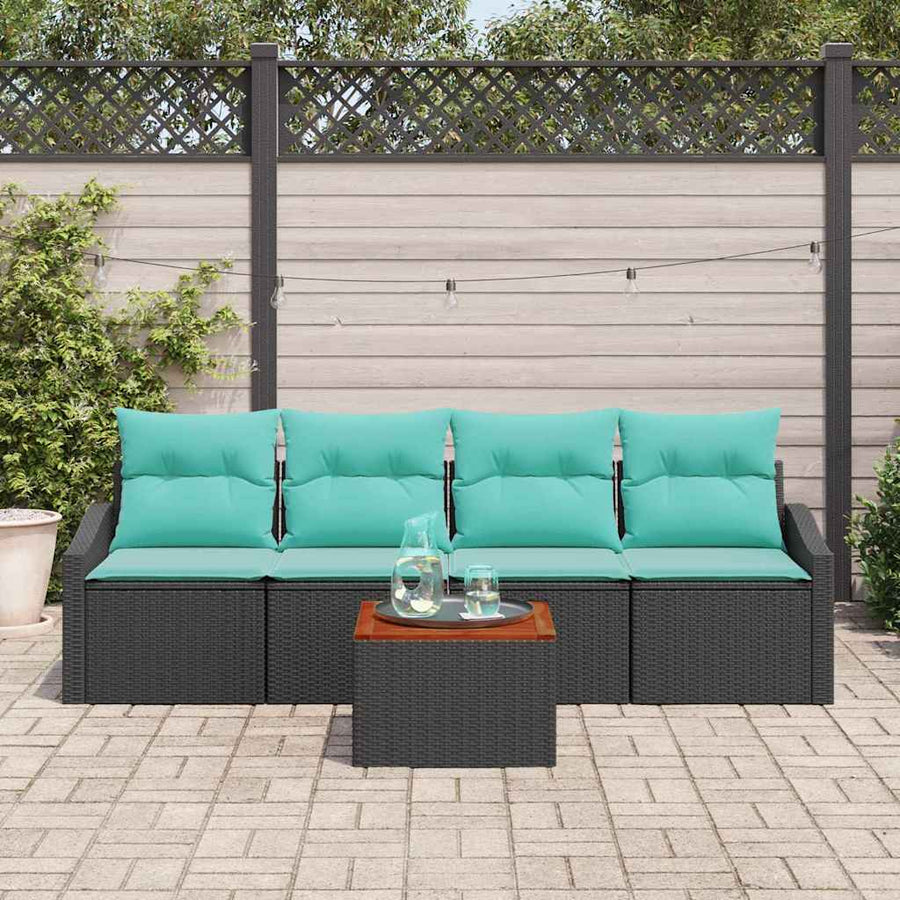 Tuinbankenset met kussen 5 pcs Zwart poly rattan