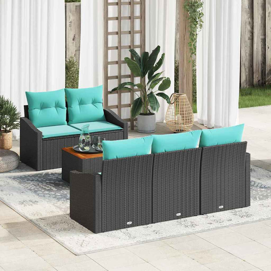 Tuinbankenset met kussen 6 pcs Zwart poly rattan