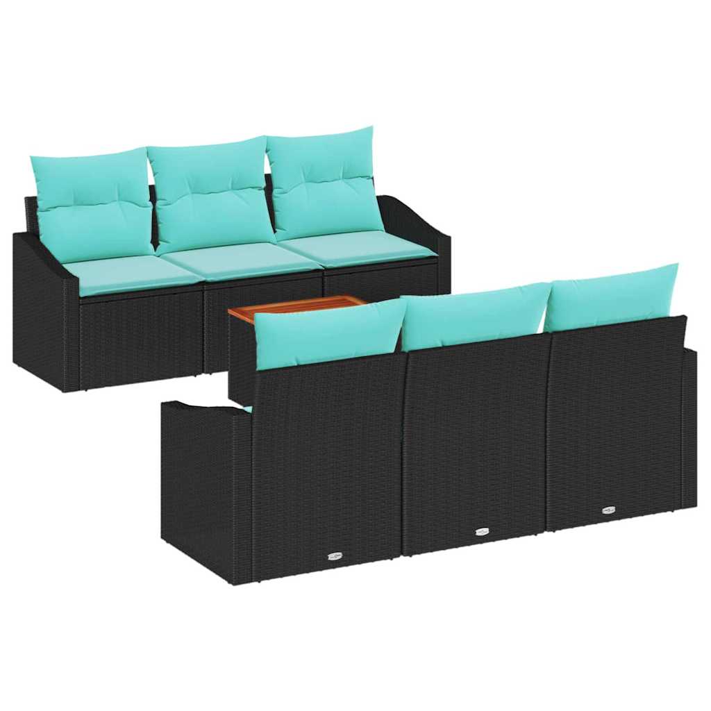 Tuinbankenset met kussen 7 pcs Zwart poly rattan