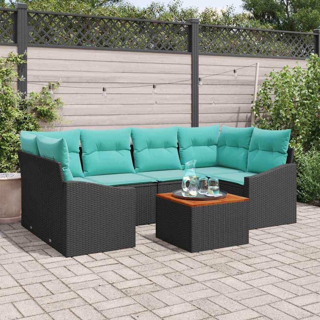 Tuinbankenset met kussen 7 pcs Zwart poly rattan