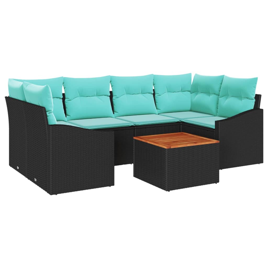 Tuinbankenset met kussen 7 pcs Zwart poly rattan