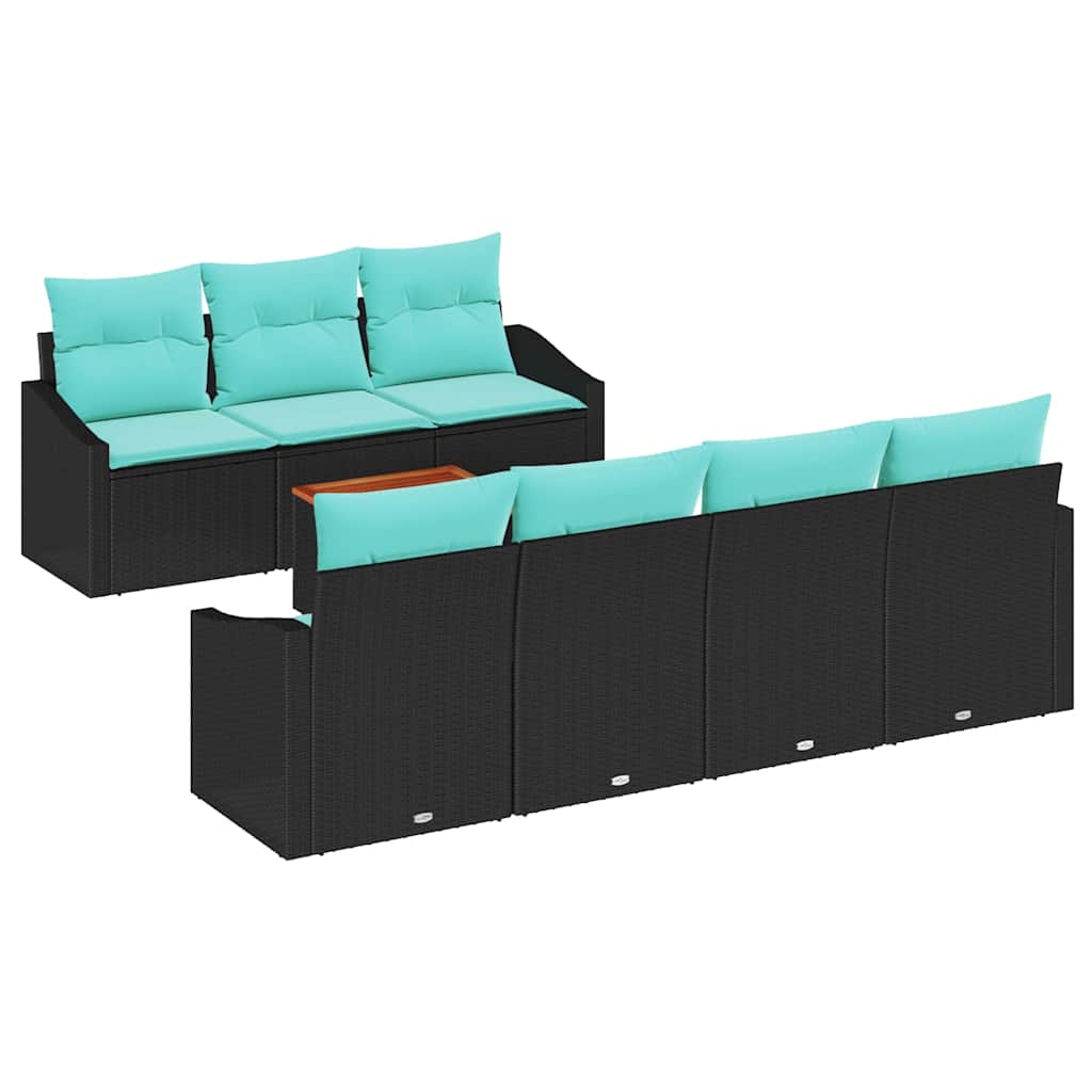 Tuinbankenset met kussen 8 pcs Zwart poly rattan