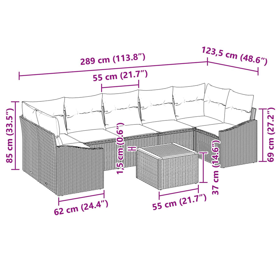 Tuinbankenset met kussen 8 pcs Zwart poly rattan