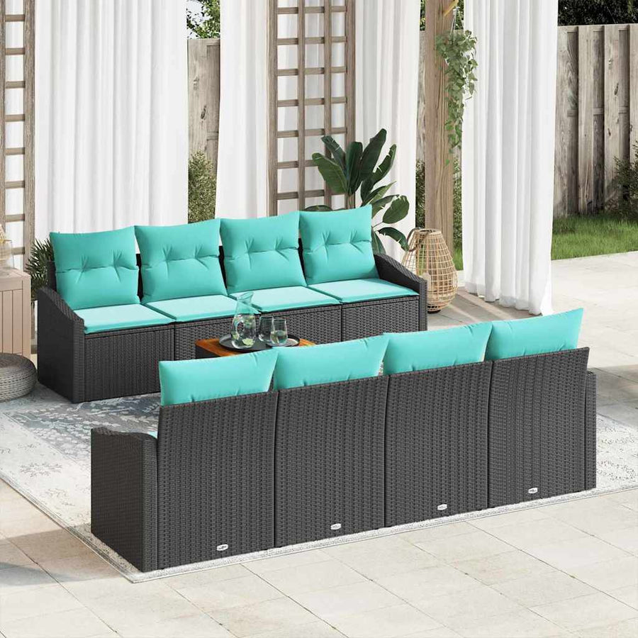 Tuinbankenset met kussen 9 pcs Zwart poly rattan