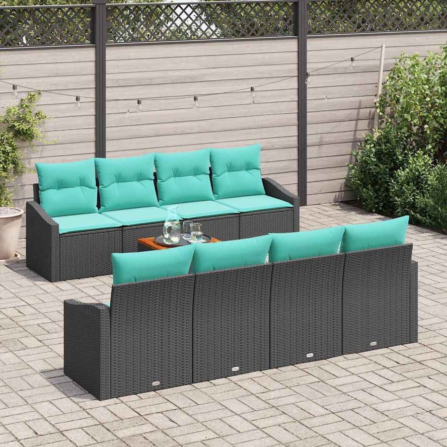 Tuinbankenset met kussen 9 pcs Zwart poly rattan