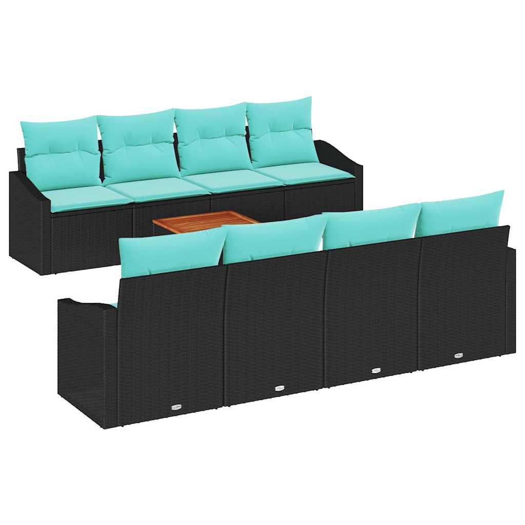 Tuinbankenset met kussen 9 pcs Zwart poly rattan