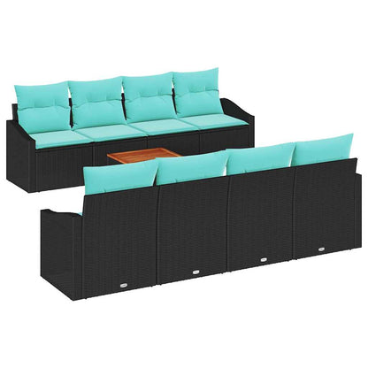 Tuinbankenset met kussen 9 pcs Zwart poly rattan