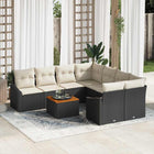 Garden lounge set with cushion 9 pcs Black poly rattan