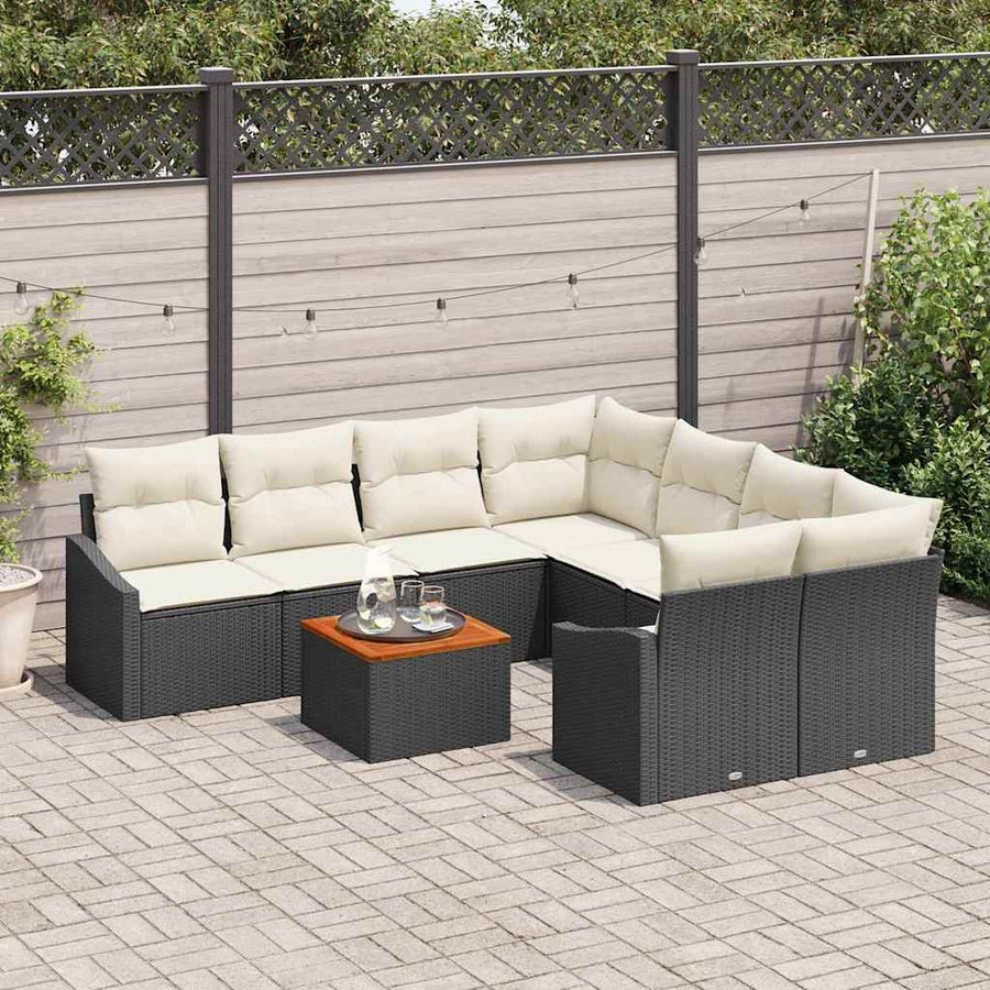 Tuinbankenset met kussen 9 pcs Zwart poly rattan