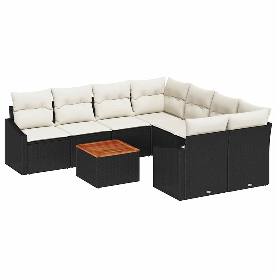 Tuinbankenset met kussen 9 pcs Zwart poly rattan