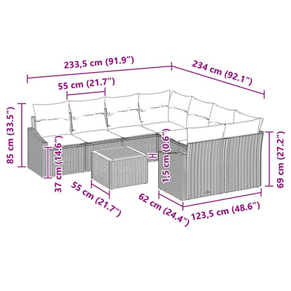 Tuinbankenset met kussen 9 pcs Zwart poly rattan