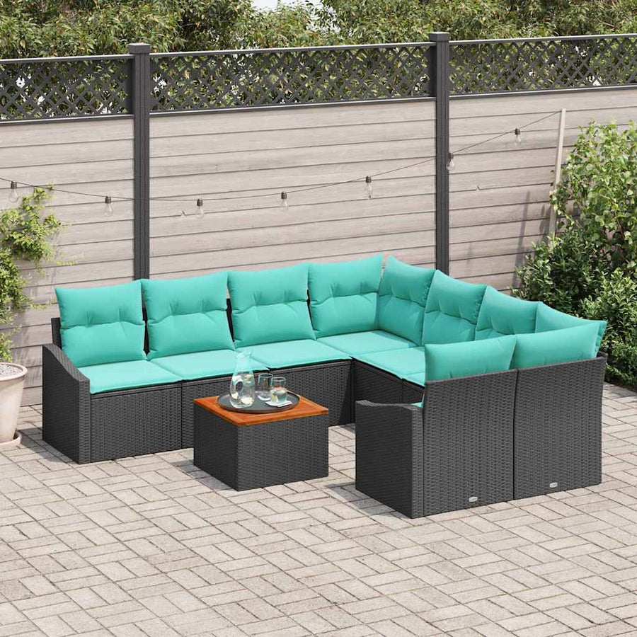 Tuinbankenset met kussen 9 pcs Zwart poly rattan