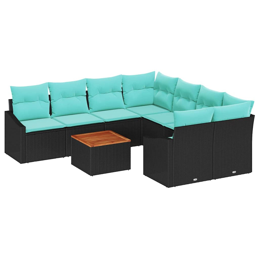 Tuinbankenset met kussen 9 pcs Zwart poly rattan