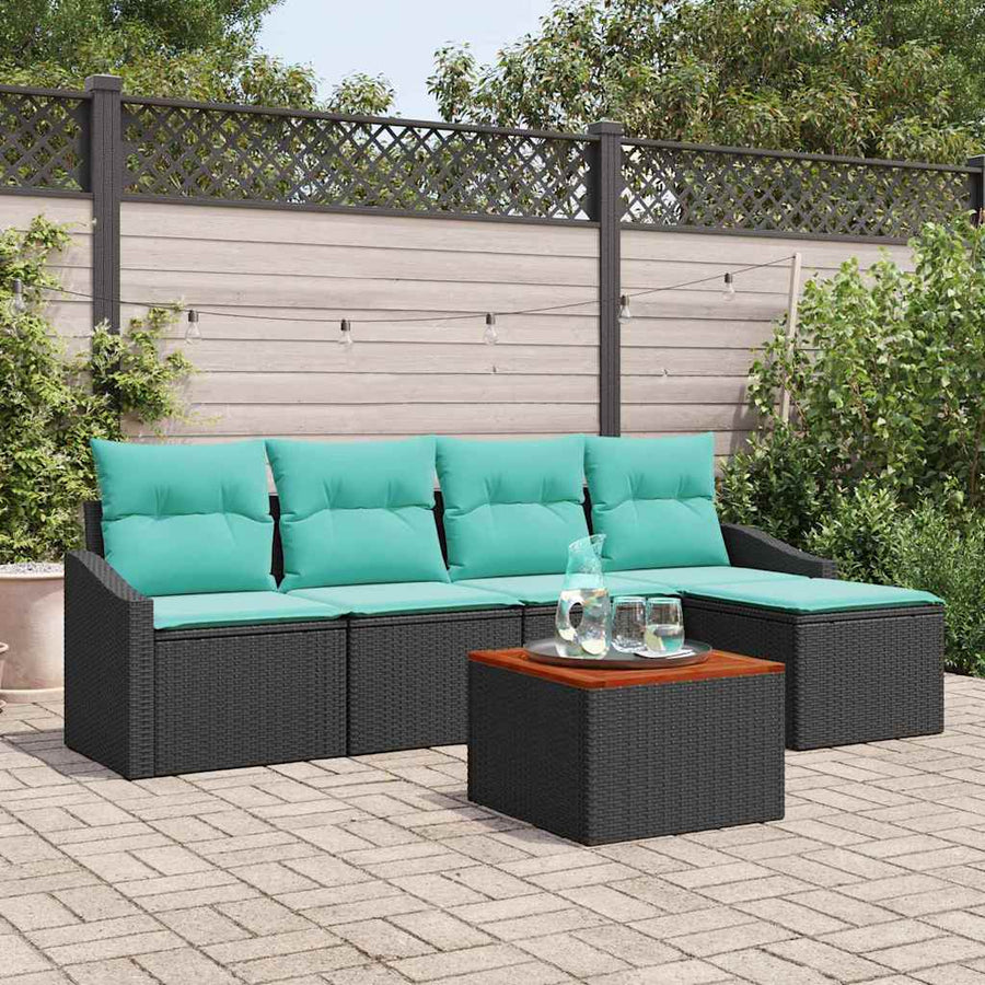 Tuinbankenset met kussen 6 pcs Zwart poly rattan