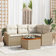 Tuinbankenset poly rattan beige met kussens