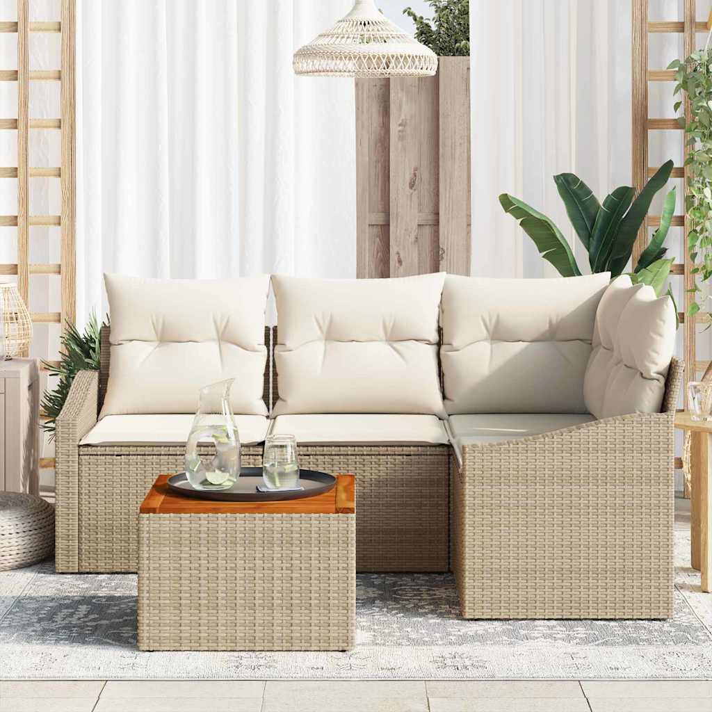 Tuinbankenset met kussen 5 pcs Beige poly rattan