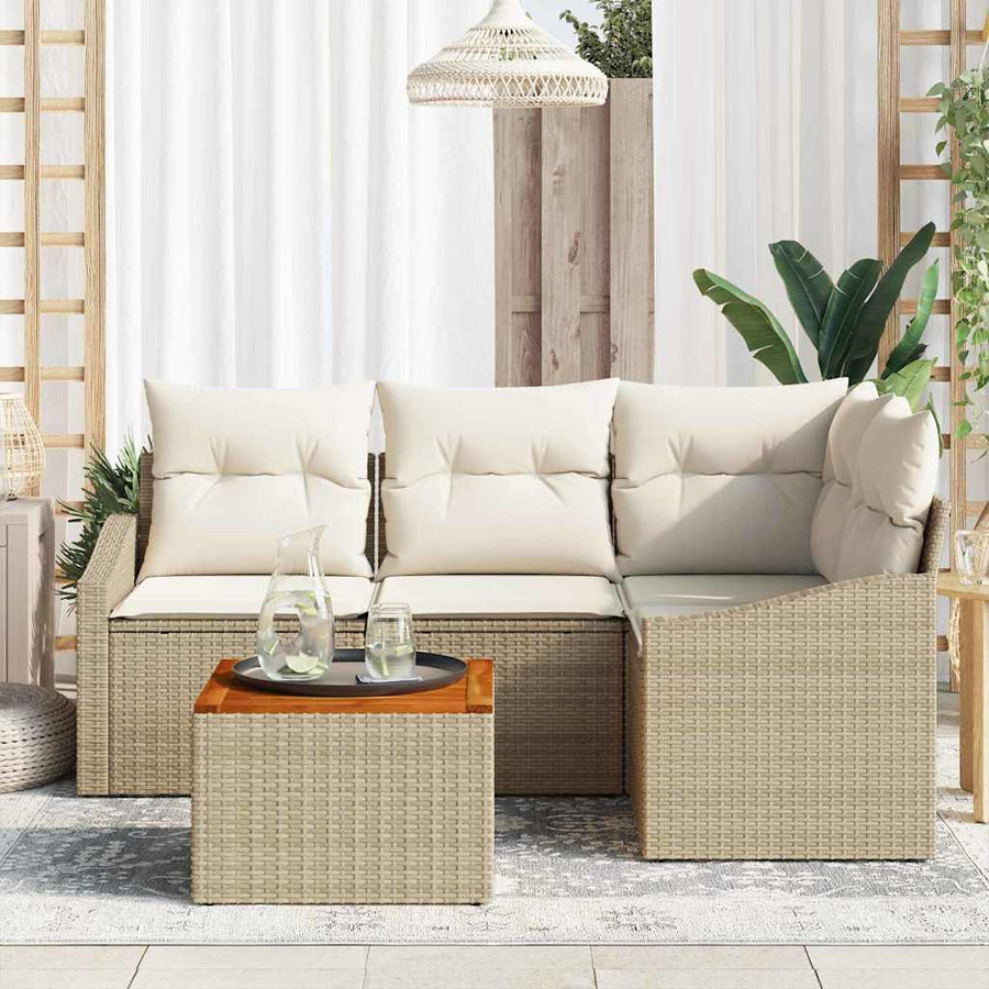 Tuinbankenset met kussen 5 pcs Beige poly rattan