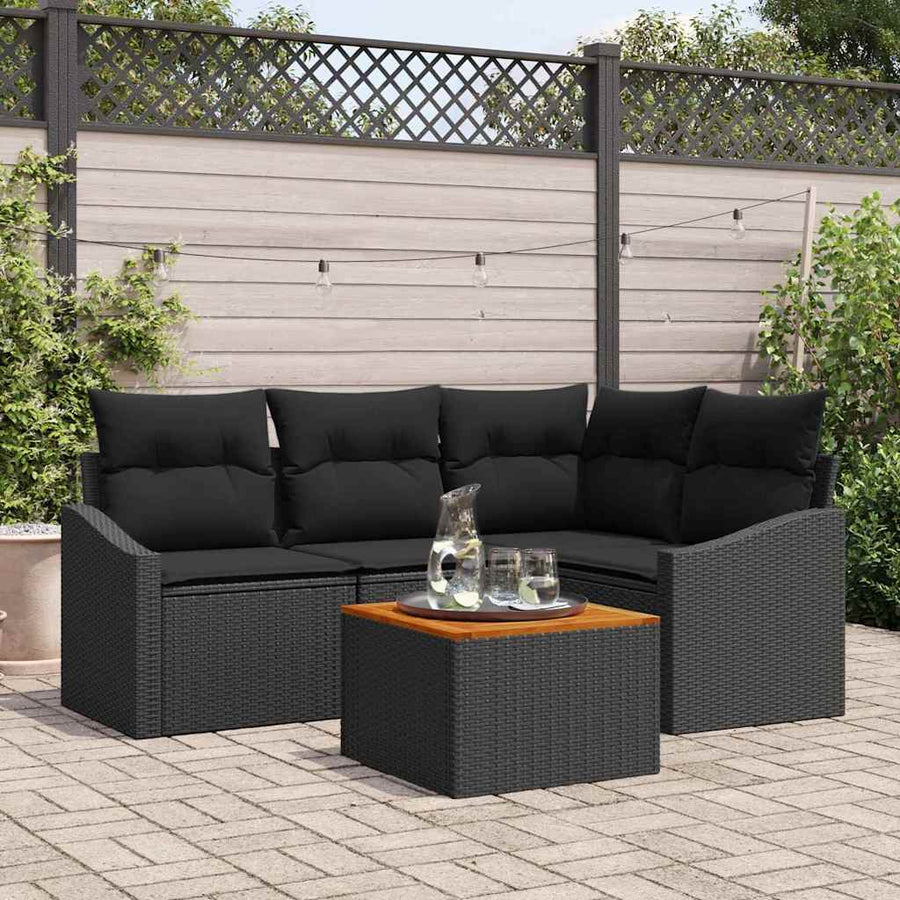 Tuinbankenset met kussen 5 pcs Zwart poly rattan
