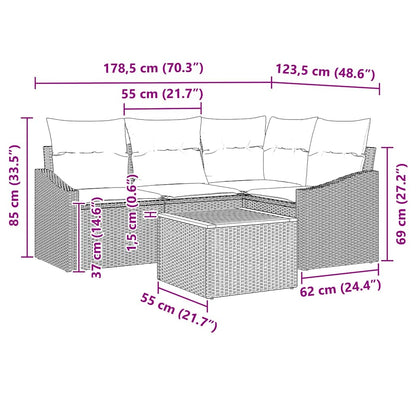 Tuinbankenset met kussen 5 pcs Zwart poly rattan