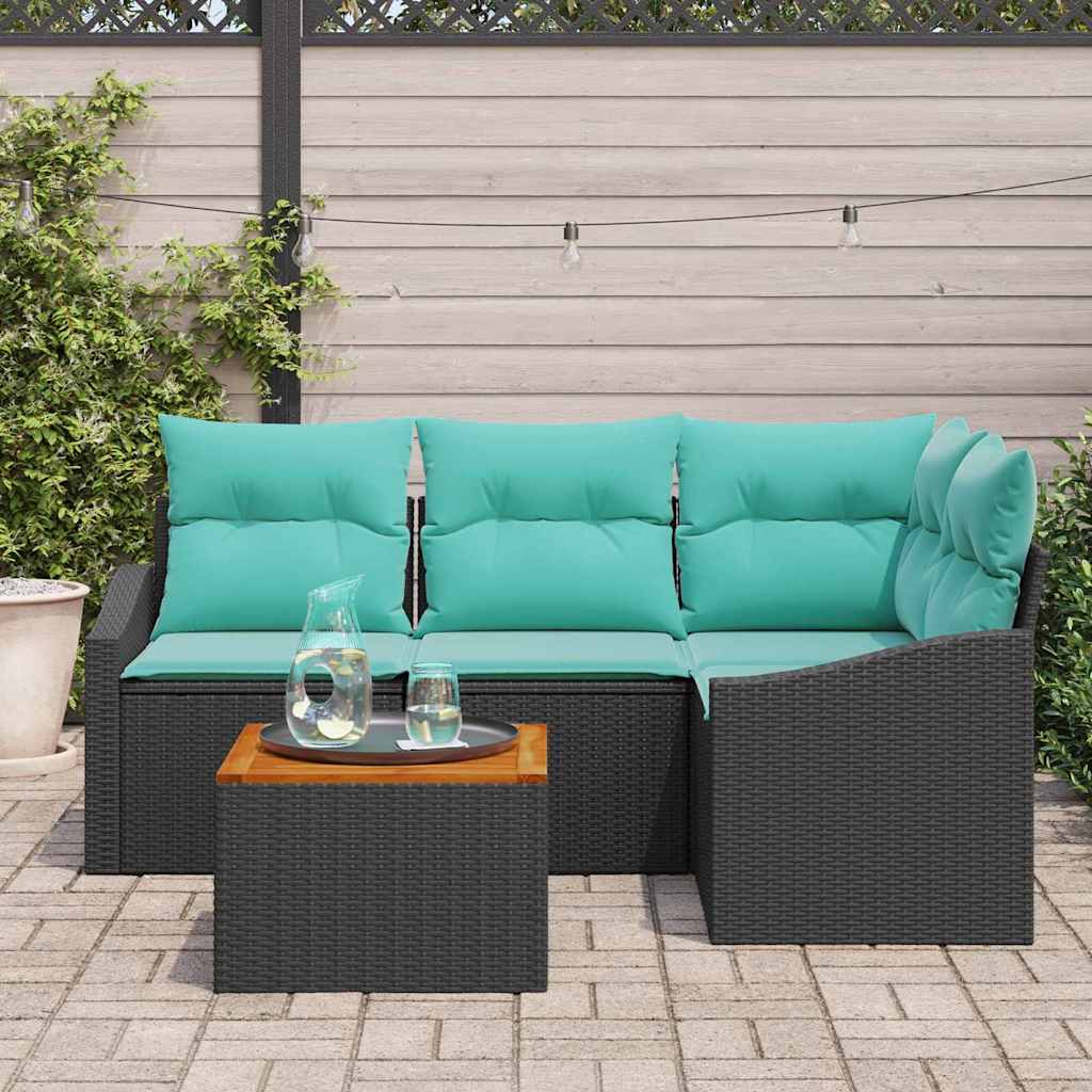 Tuinbankenset met kussen 5 pcs Zwart poly rattan