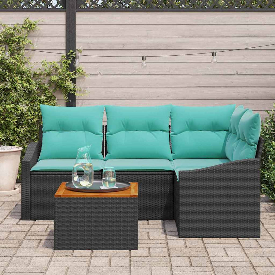 Tuinbankenset met kussen 5 pcs Zwart poly rattan