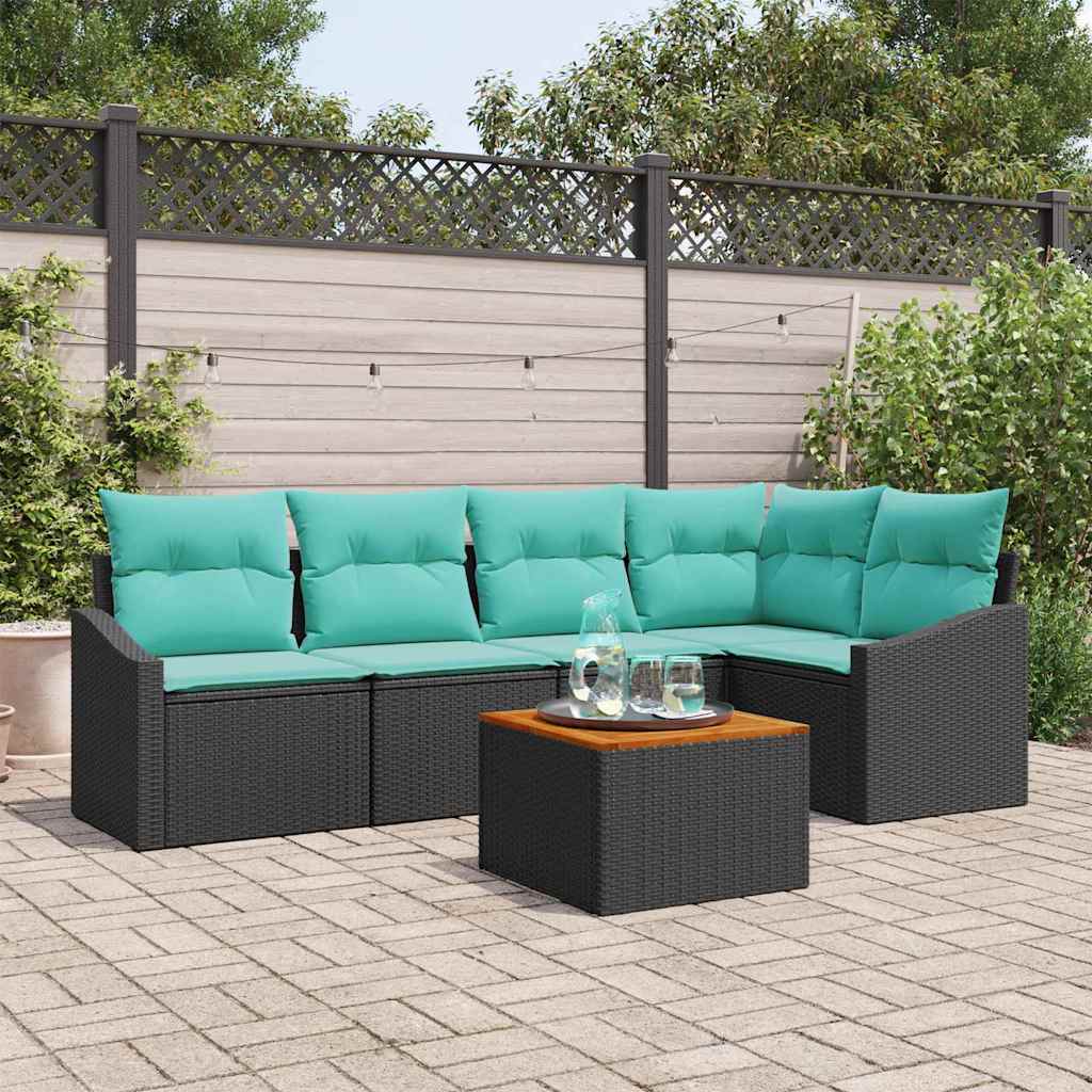Tuinbankenset met kussen 6 pcs Zwart poly rattan