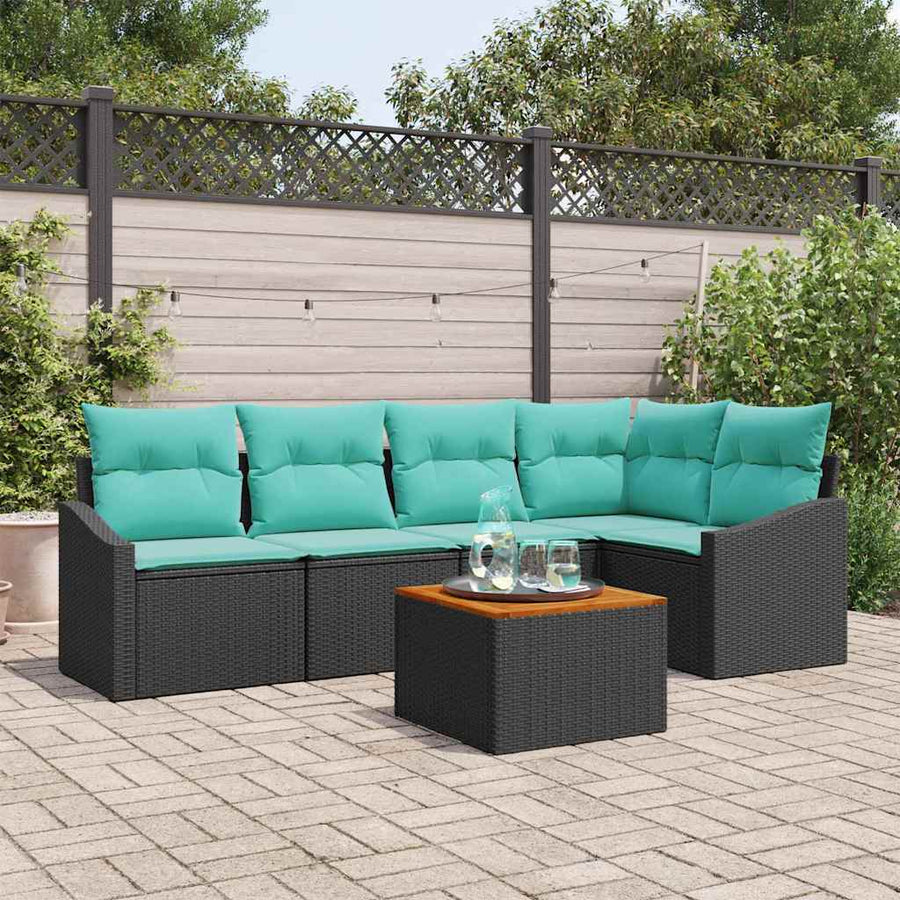 Tuinbankenset met kussen 6 pcs Zwart poly rattan