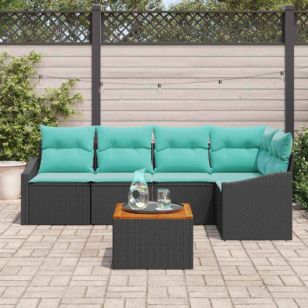 Tuinbankenset met kussen 6 pcs Zwart poly rattan