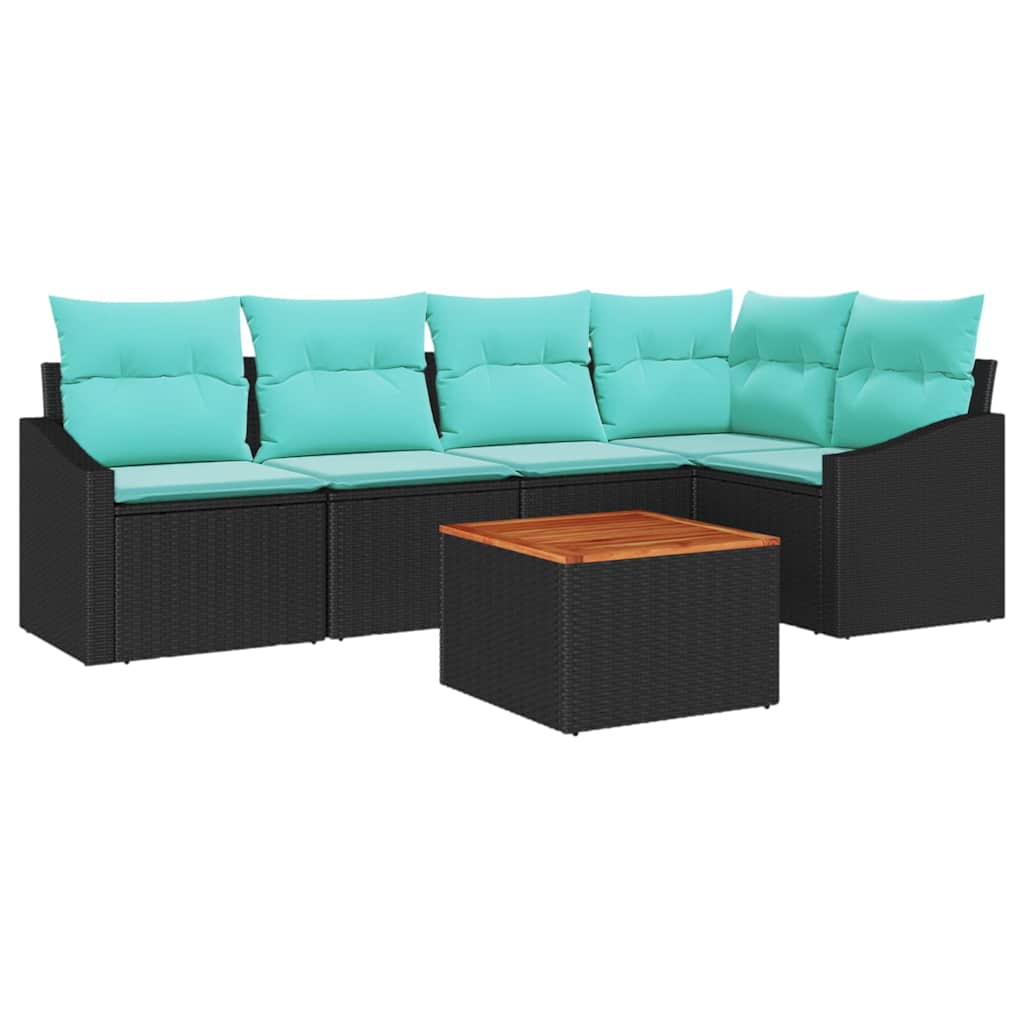Tuinbankenset met kussen 6 pcs Zwart poly rattan